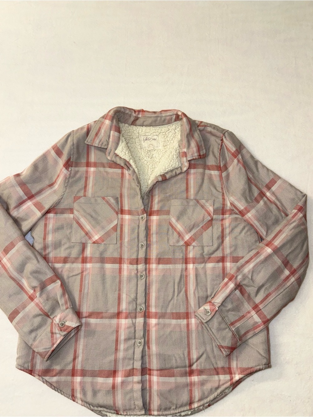 White Crow Cream and Coral Plaid Sherpa-Lined Jacket Fall Cabincore Chore